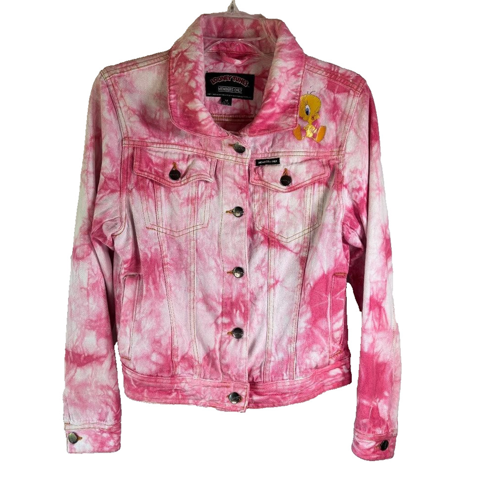 Looney Tunes Members Only Jacket‎ Pink Tie Dye Tweety Bugs Bunny Size M